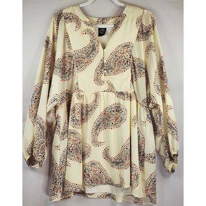 Cal‎ Style Dress Womens Large Cream Paisley Print Balloon Sleeve Tunic Mini